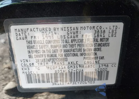 2014 Nissan Sentra Sl из США, поврежденный, VIN 3N1AB7AP3EY206903